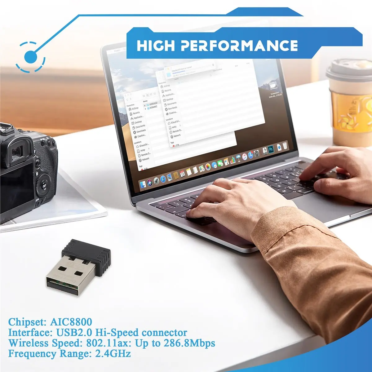 Фото Беспроводной адаптер Wi-Fi 6 A72Z AX286 802.11Ax 2,4 ГГц, сетевая карта USB без драйверов для компьютеров с Windows 7/10/11, мини-приемник Wi-Fi №5