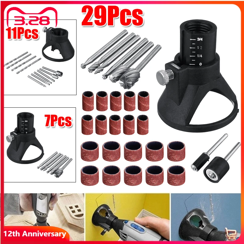

7/11/29Pcs HSS Routing Router Drill Bits Set Dremel Carbide Rotary Burrs Tools Wood Stone Metal Root Carving Milling Cutter