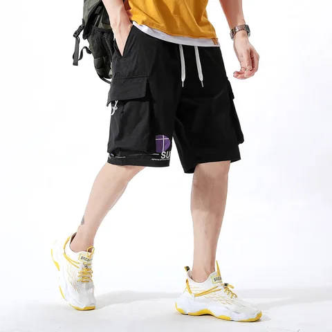 Шорты мужские однотонные с эластичным поясом, повседневные спортивные штаны свободного покроя с прострочкой, лето 2022