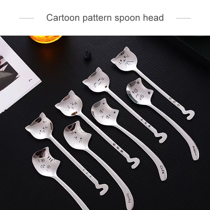 

Funny Tea-Spoon For Coffee Long tail cat Coffee spoon Long Handle Spoon Birthday Gift 304 Stainless Steel Tableware