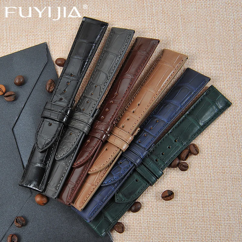 

Ремешок для часов FUYIJIA ручной работы из натуральной кожи аллигатора, роскошный механический браслет для наручных часов «Миссисипи», 10 мм ~ 26 ...