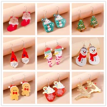 Cute Christmas Earrings For Women Xmas Festive Christmas Tree Santa Deer Sock Gingerbread Man Earrings Happy New Year Gifts