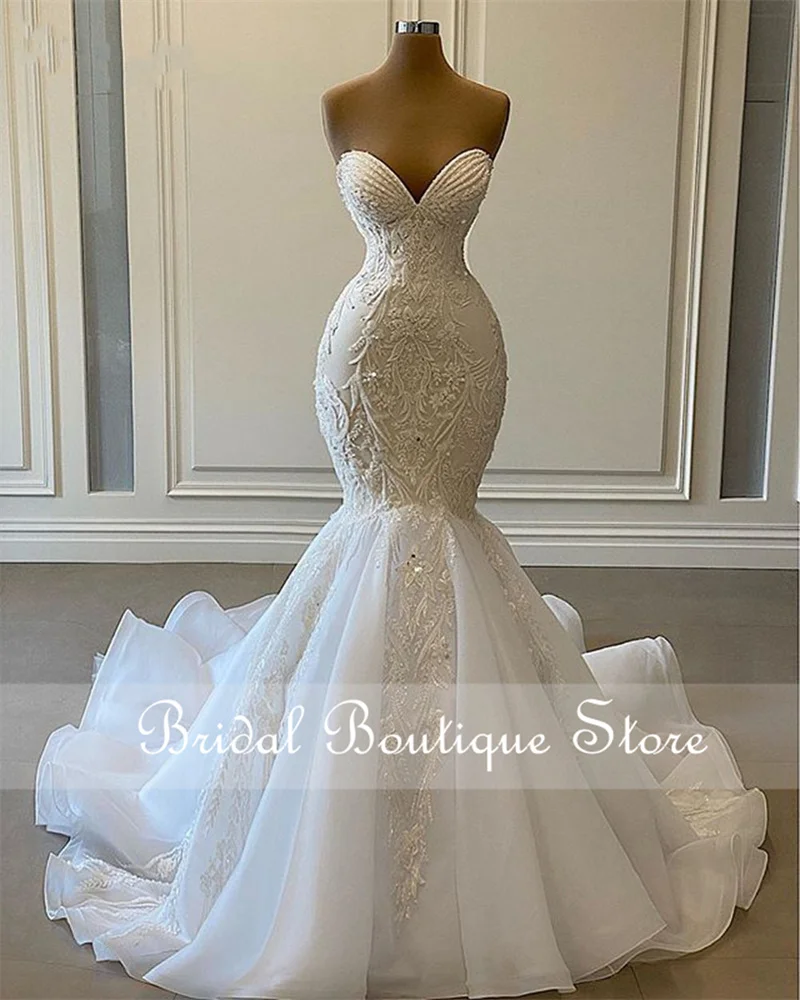 

New Arrival Sparkly Mermaid Wedding Dresses 2023 Sweetheart Beading Crystals Lace Bridal Gowns Vestido De Novia Court Train