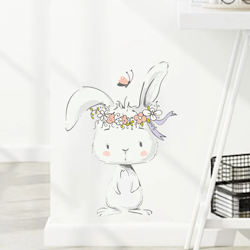 

Cartoon Cute Bunny Wall Sticker For Kids Room Decor Living room Bedroom Home Decoration Removable Stickers Beautify Wallpaper