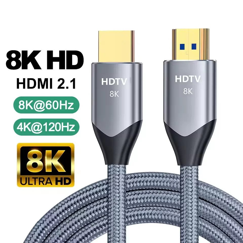 Фото 8K HDMI 2.1 Кабель 48 Гбит/с Высокоскоростной 8K/60 Гц 4K/120 Гц Для Samsung Sony Xiaomi TV Box PS5/PS4 ПК Ноутбук eARC HDR Видеокабель 2M 3M №1