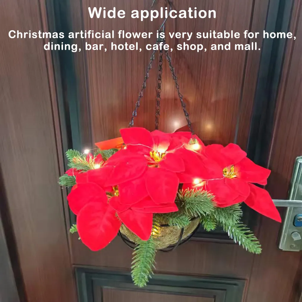 

Искусственные цветы в рождественском стиле праздник, Новогодний Декор для дома, столовой, бара, гостиницы, корзина со светодиодными лампочк...