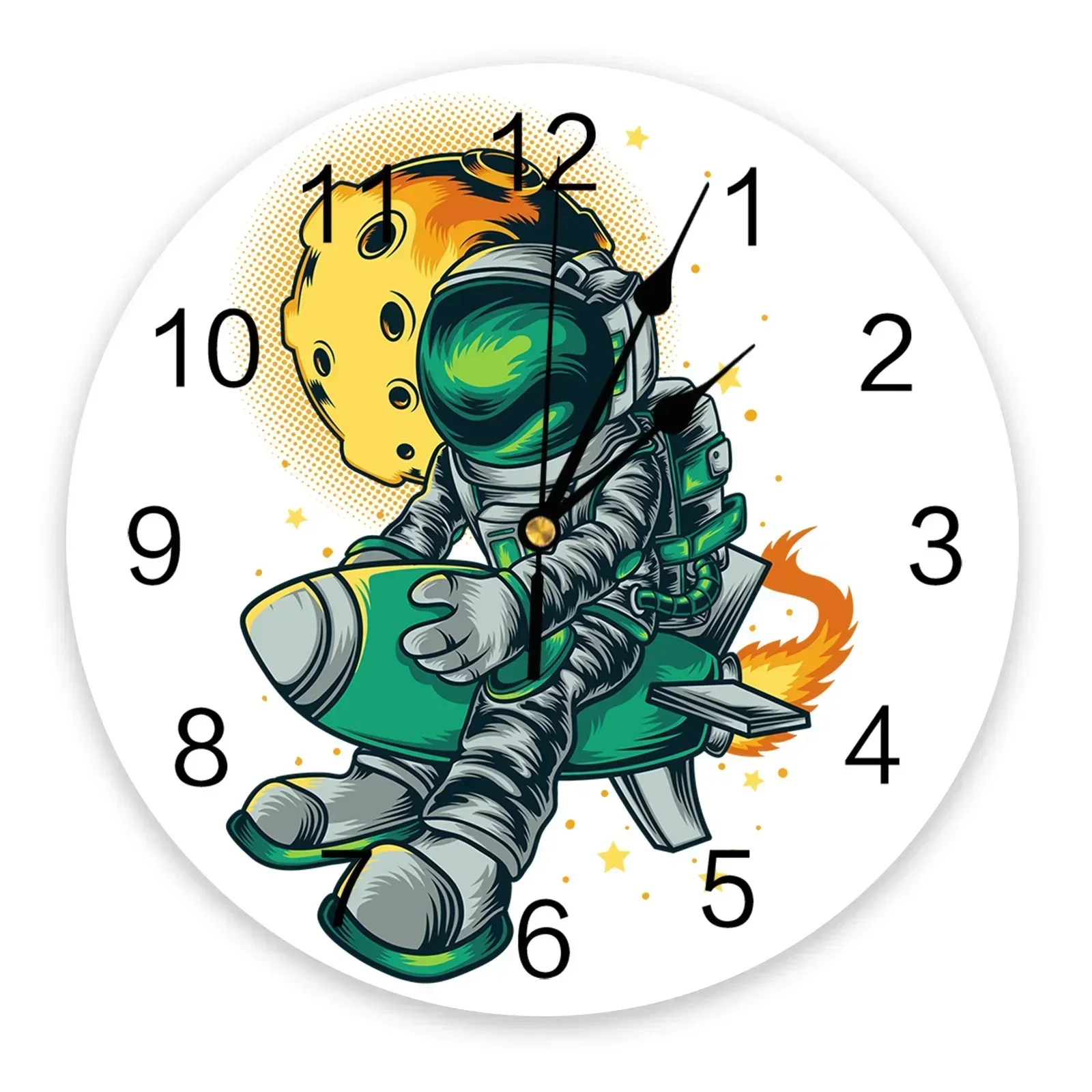 Космонавты и ракеты планеты иллюстрации настенные часы современный дизайн