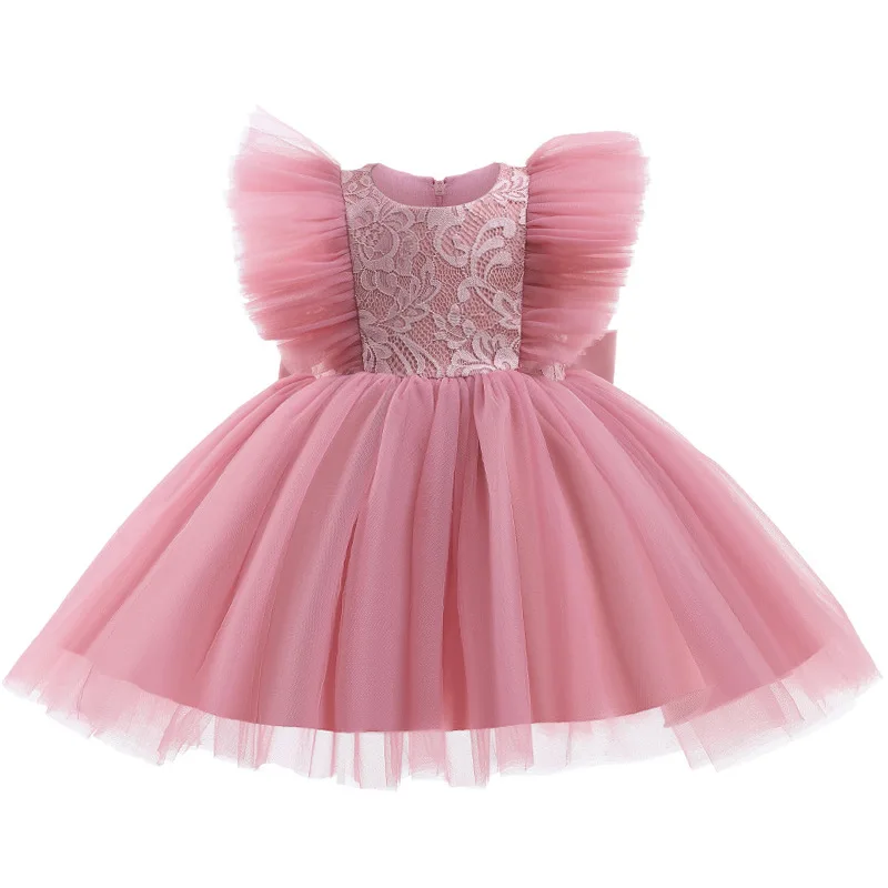 

European and American popular children's lace stitching dress girls mesh princess dress one-year-old dress skirt