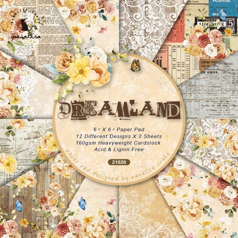 

12Sheet Dreamland Scrapbooking Papers Pad for DIY Diary Card Making Junk Journal Art Background Decorative Paper Craft Supplies