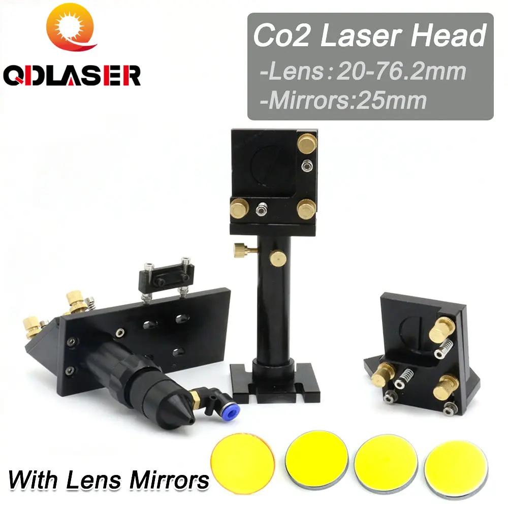 

QDLASER Whole Set Co2 Laser Head for Co2 Laser Spare Parts With Silicon Reflect Mirror 25mm + USA Focus Lens 20mm-76.2mm