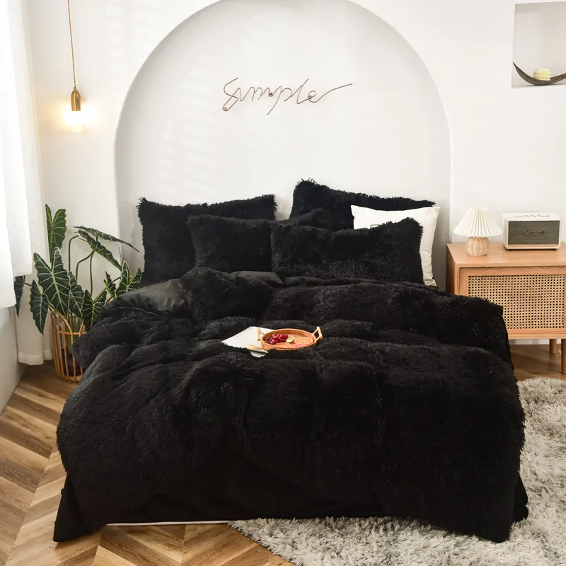 

2022 Bed Velvet Black White Solid Duvet Cover Home & Garden Home Textile