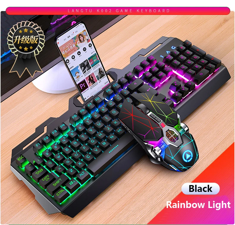 Gaming Keyboard Gaming Mouse Mechanical Feeling RGB LED Backlit Gamer Keyboards USB Wired Keyboard for Game PC Laptop Computer