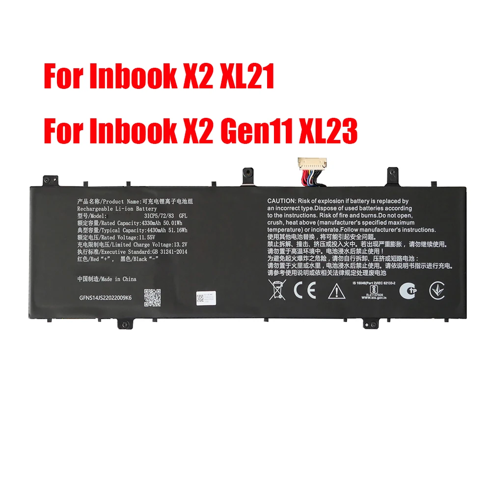 Аккумулятор для ноутбука Infinix для Inbook X2 XL21 / X2 Gen11 XL23 11,55 в 4330 мАч 50.01WH 10Pin 9 линий Новый