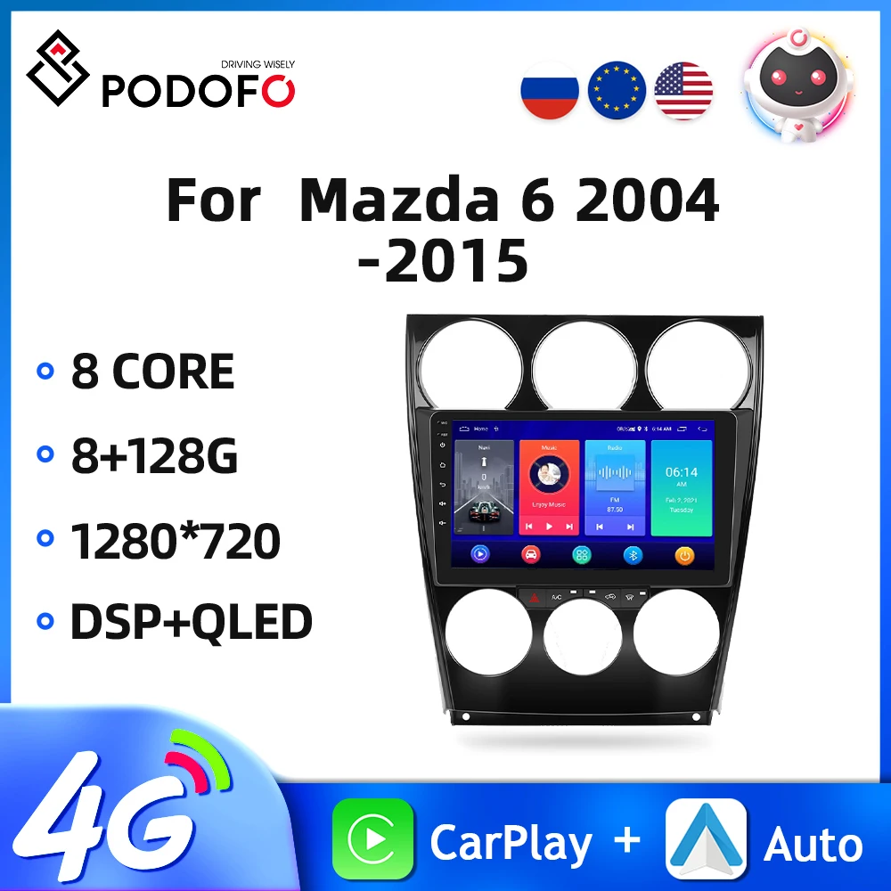 

Podofo 2din Car Radio Android 10 Multimedia Video Player For Mazda 6 2004-2015 Navigation GPS 4G WIFI DSP Carplay Audio Stereo