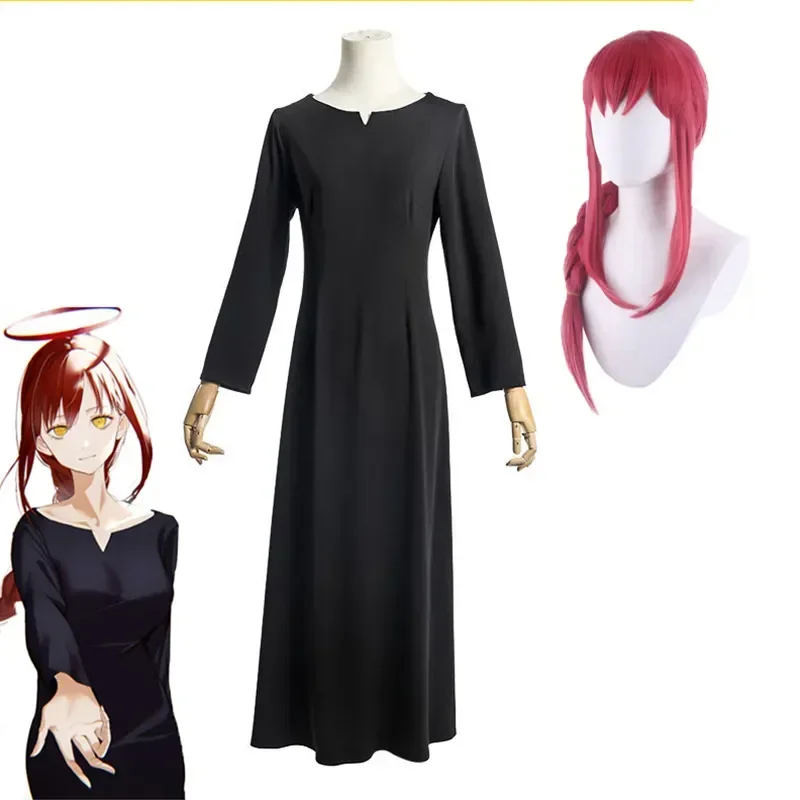 

Платье для косплея Makima с Бензопилой, парик, полный комплект, чёрное платье с бензопилой для женщин и девушек на Хэллоуин