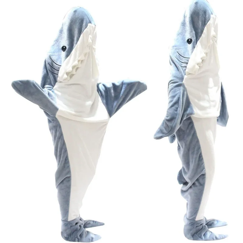 

Одеяло Kawaii Shark, Фланелевое носимые одеяла, толстовка, ультра мягкая фланелевая и флисовая кровать, плюшевый хвост акулы, спальный мешок для с...