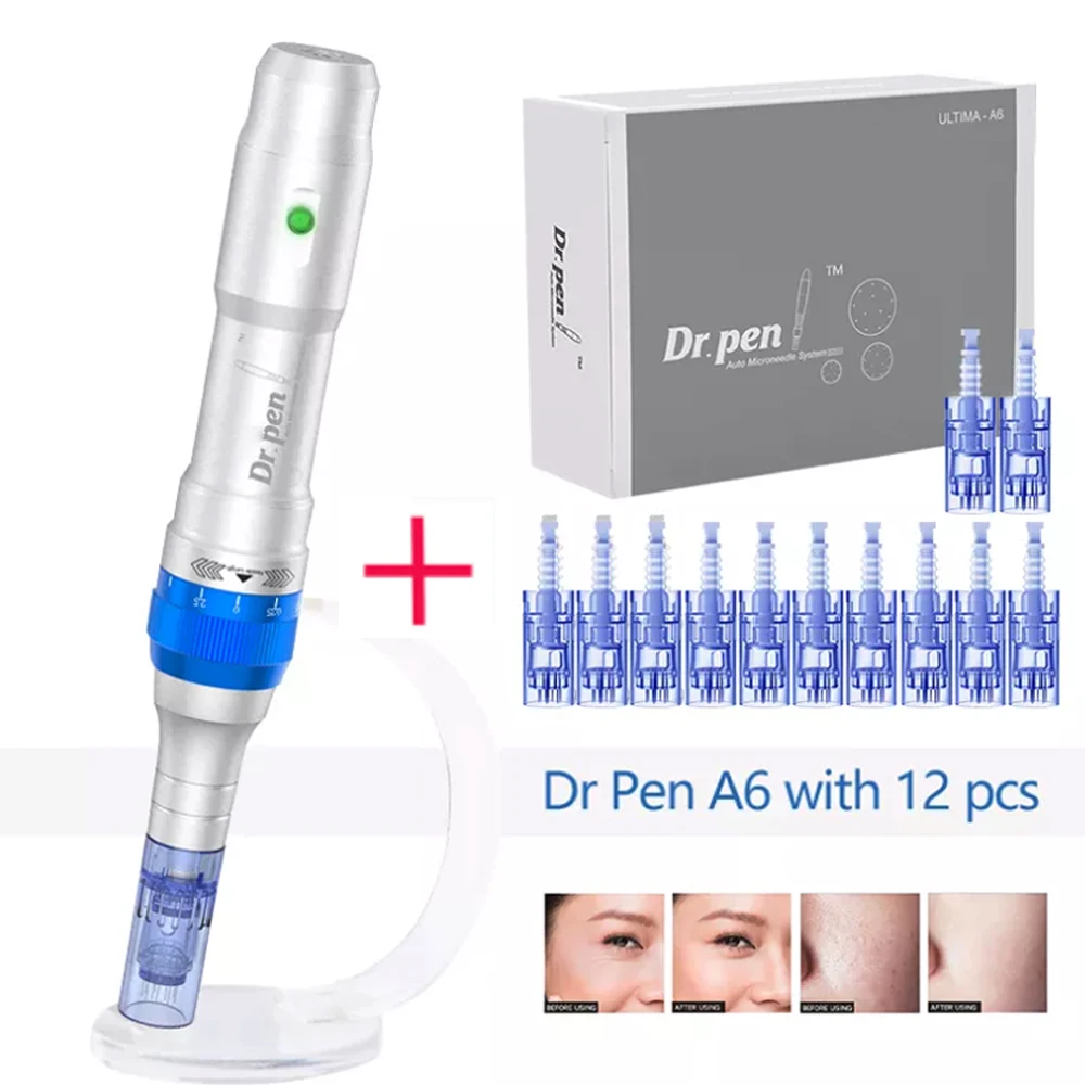 Doctor Pen A6 Authentic Dr. pen Ultima A6 With 12 pcs Cartridge Microneedling pen Derma Auto Pen Derma Rolling for Face and Body