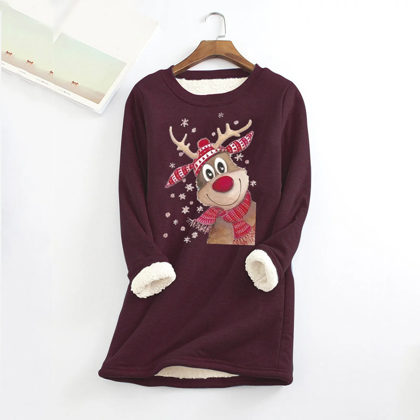 

Jumpsuit Women Womens Autumn And Winter Christmas Printed Warm Bottoming Shirt Loose Top Velvet Womens Sweatshirt Graphic