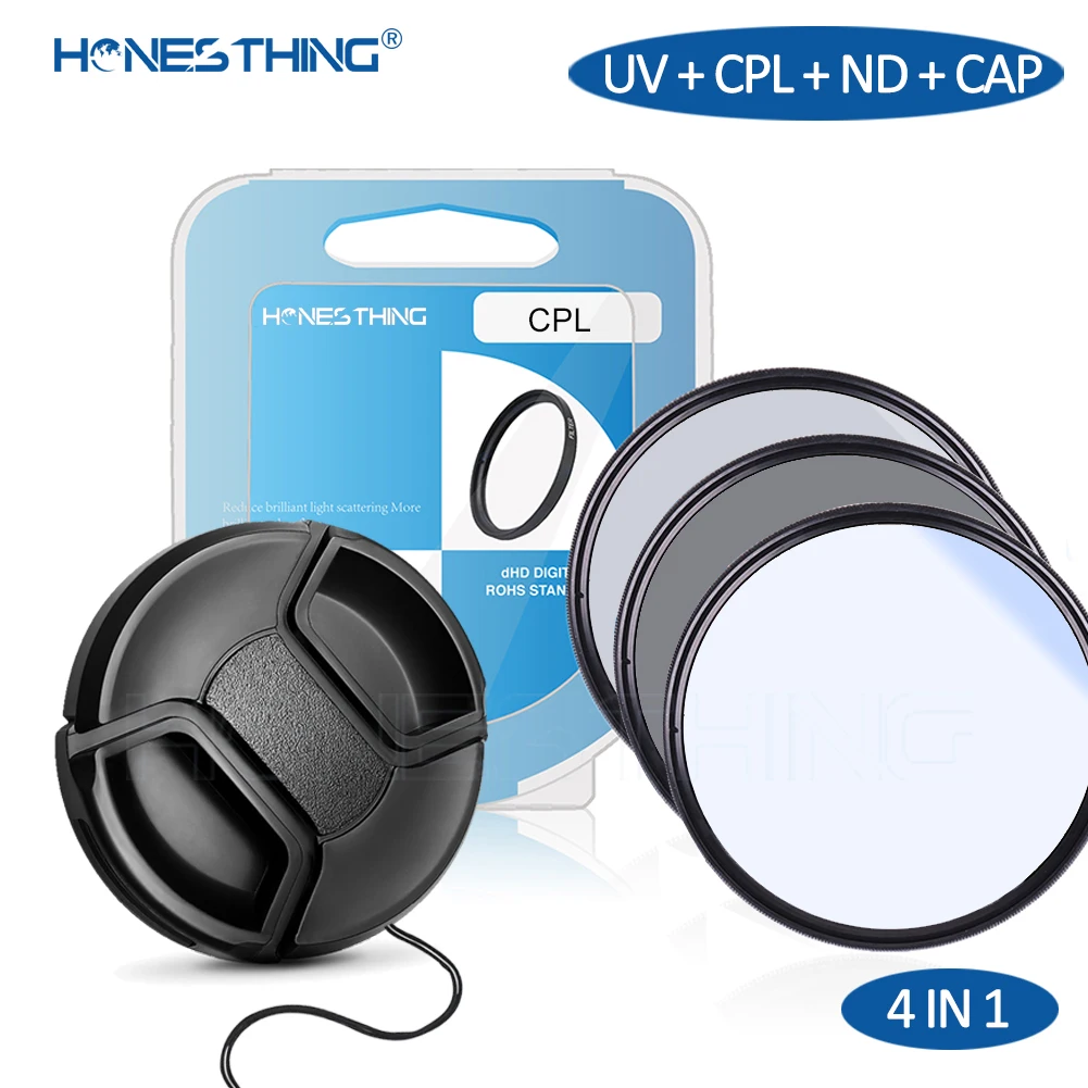 HonesThing крышка объектива MC UV CPL ND фильтр 4 в 1 комплект 37 40 5 43 46 49 52 55 58 62 67 72 77 82 мм ND2 до
