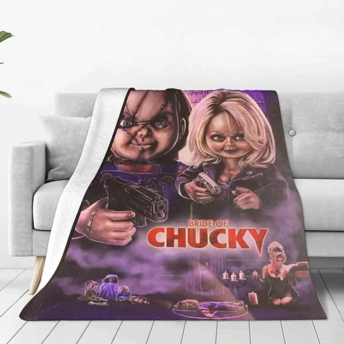 

Chucky Childs Play Knitted Blankets Flannel Horror Movie Halloween Lightweight Throw Blankets for Bed Bedroom Quilt