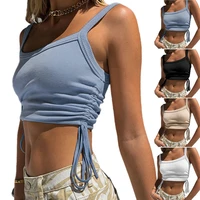 2022 spring and summer new womens wear solid color thread pit strip sexy square neck suspender vest top