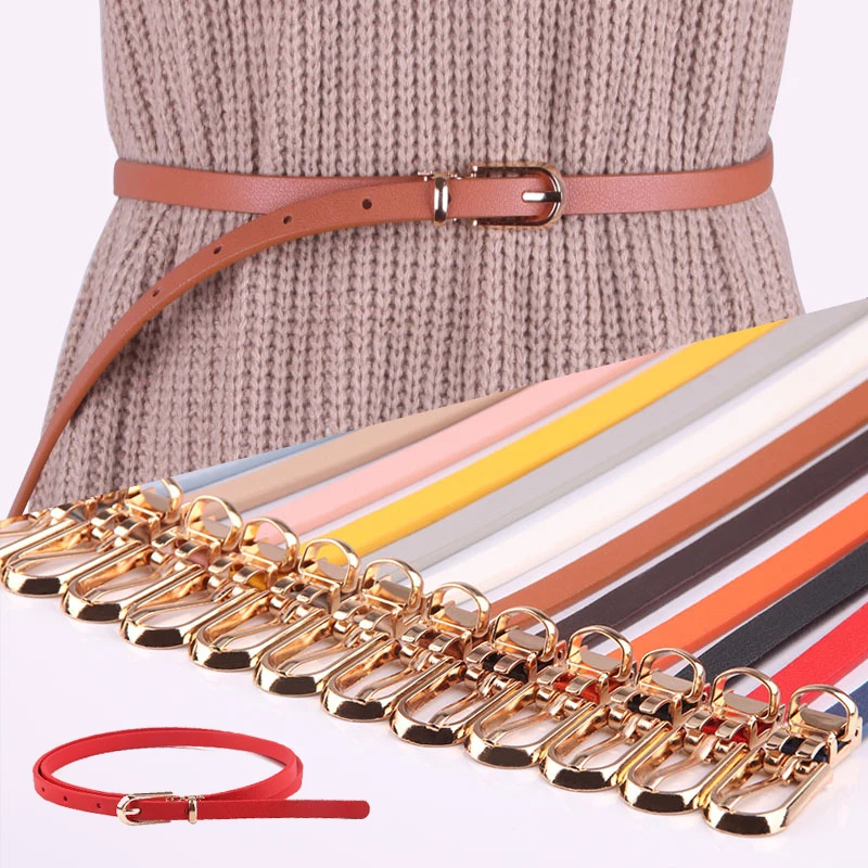 

Women Faux Leather Belts Candy Color Thin Skinny Waistband Adjustable Belt Women Dress Strap Elegant Fashion Waistband