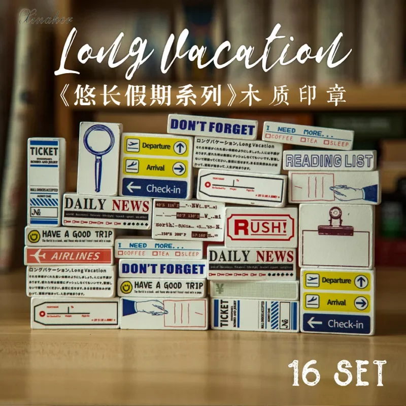 

Long Holiday Series wood stamp travel lable wooden rubber stamps for scrapbooking Handmade card diy stamp Photo Album Craft