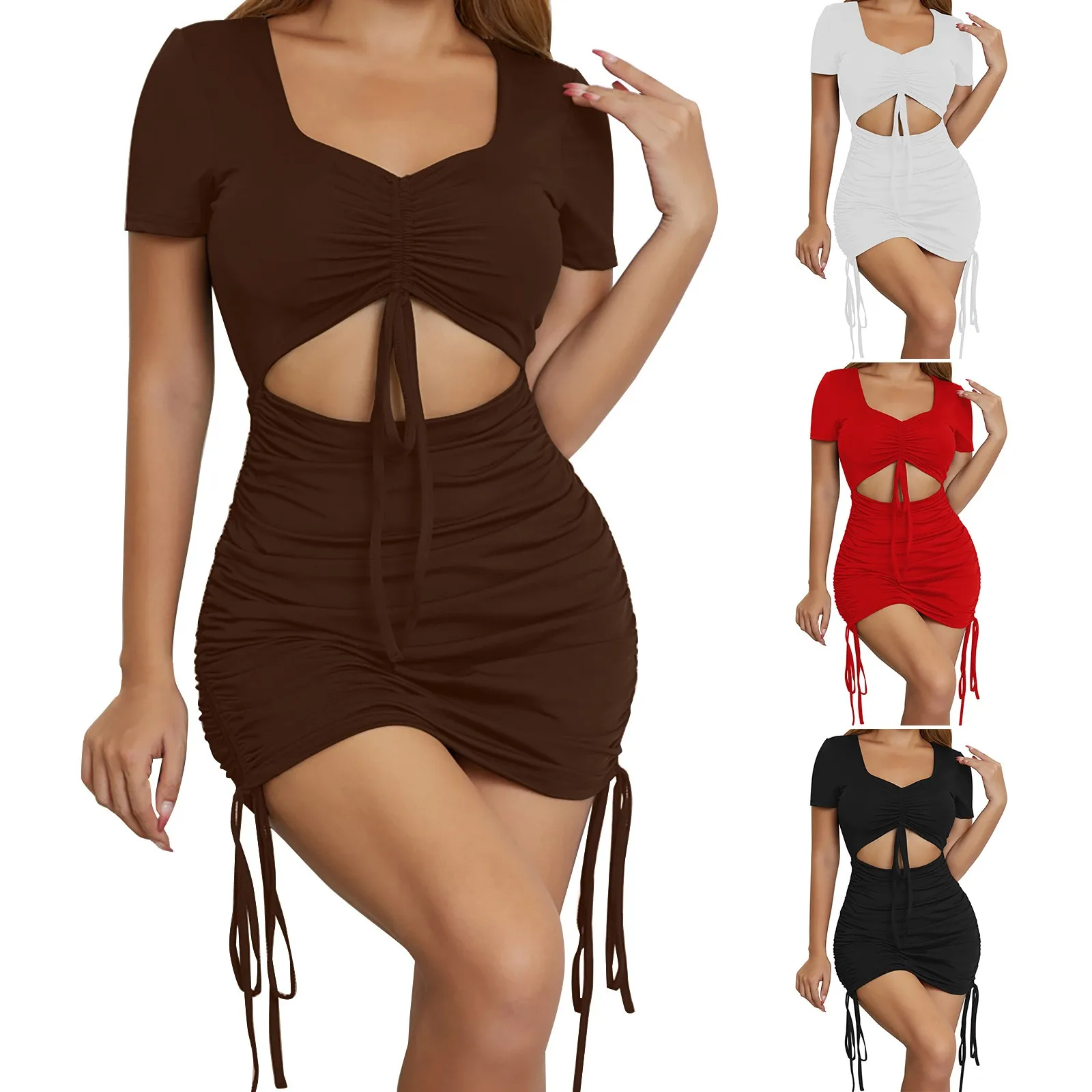 

Индивидуальное сексуальное платье с v-образным вырезом, простое и нежное повседневное мини-платье с высоким воротом для женщин