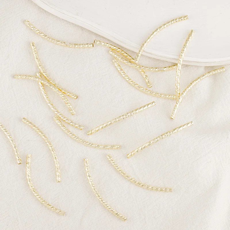 25pcs 14k 18k Gold Color Plated Curved Tube Spacer Beads for Diy Bracelet Necklace Marking Brass Connector Jewelry Accessories