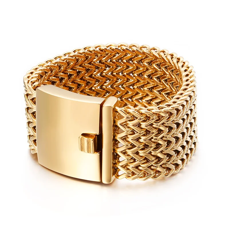 

18mm/30mm Wide Punk Snake Styles Biker Link Chain Bangles Men Women Hiphop Gold Color Stainless Steel Bike Mesh Bracelet Jewelry