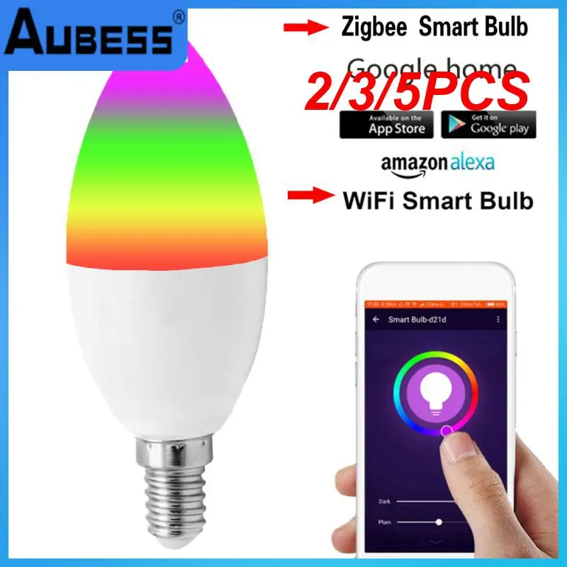 

2/3/5PCS E12 E14 Tuya Voice Control Led Bulb Rgbcw 5w Smart Candle Bulb Works With Alexa Google Home Zigbee 3.0 Smart Home