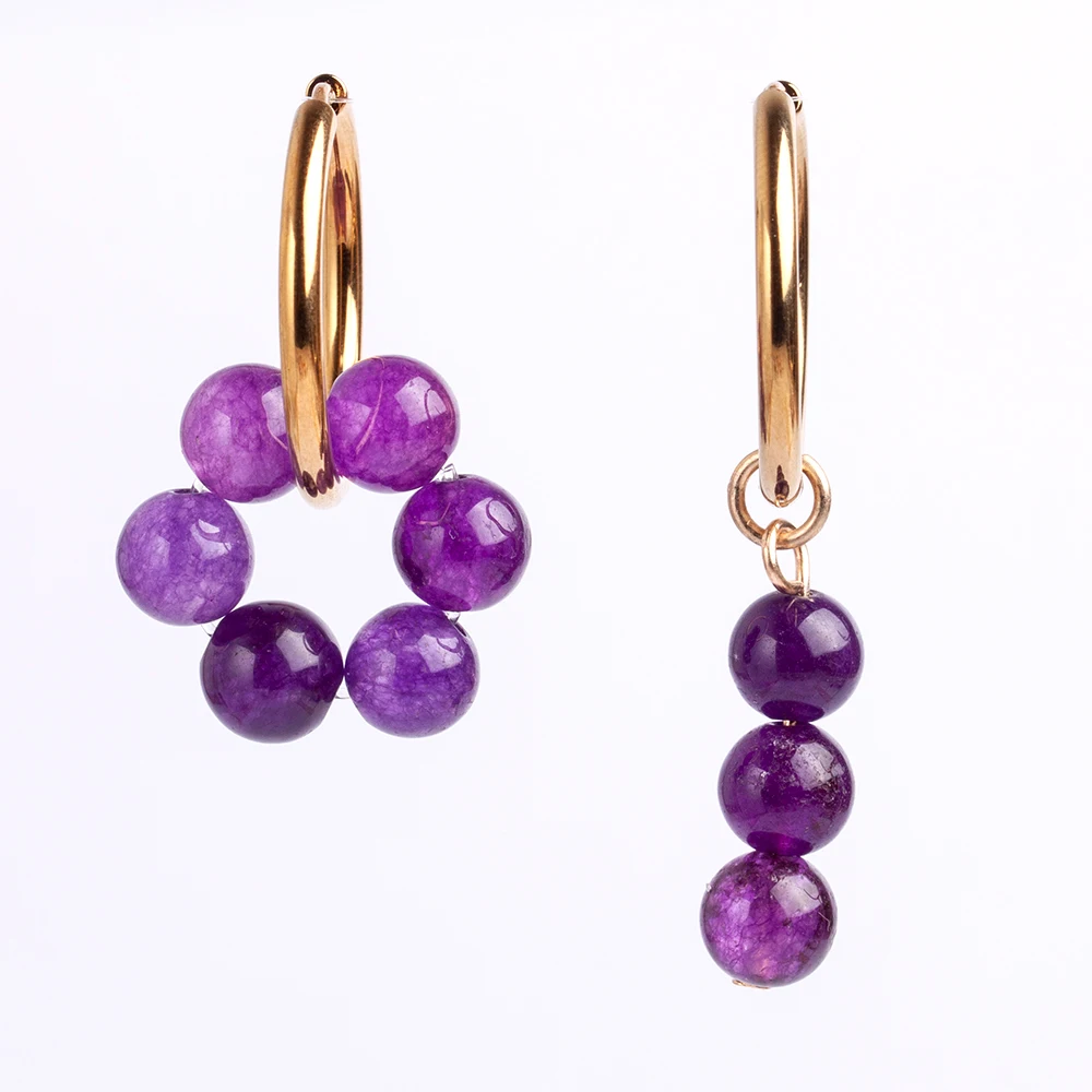 Женские серьги-кольца из нержавеющей стали с натуральным камнем - купить по