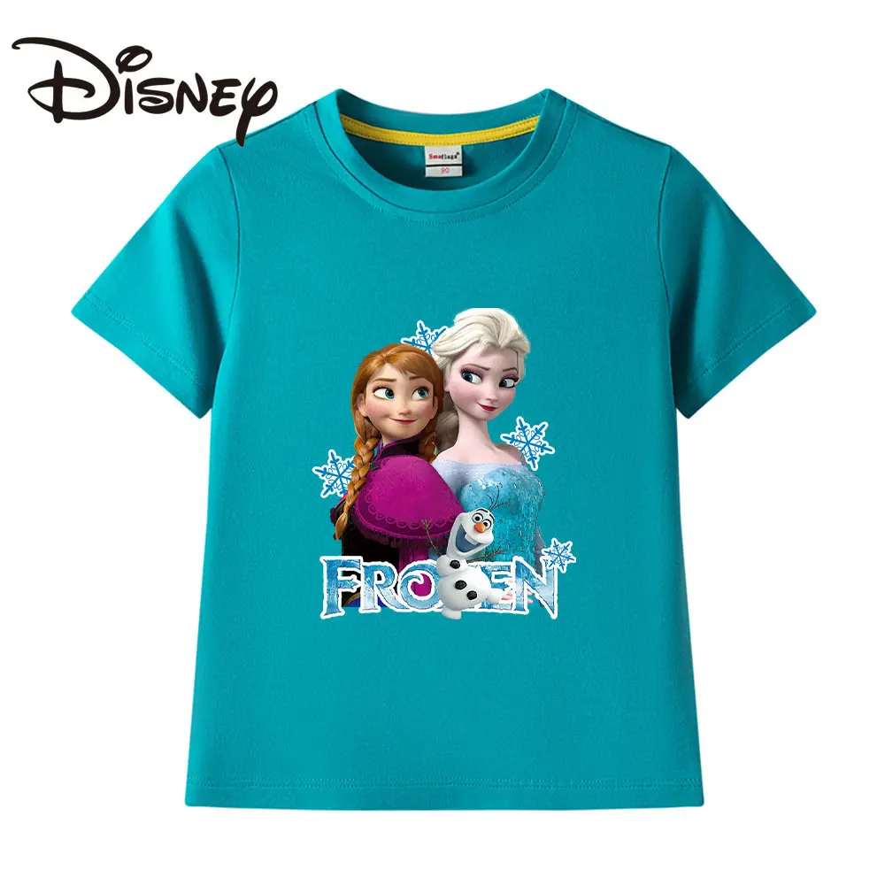 

New Princess Elsa Anna Frozen Printed T Shirts Girls Catoon Short Sleeves Tshirts Baby Disney T-shirts Children Casual Clothing