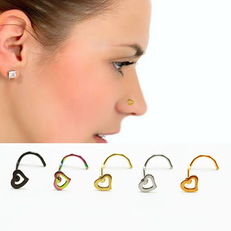 

New Fashion Stainless Steel Nose Studs Heart Shape Multicolor Nose Rings Nose Studs Hooks Nose Piercing Body Piercings Jewelry