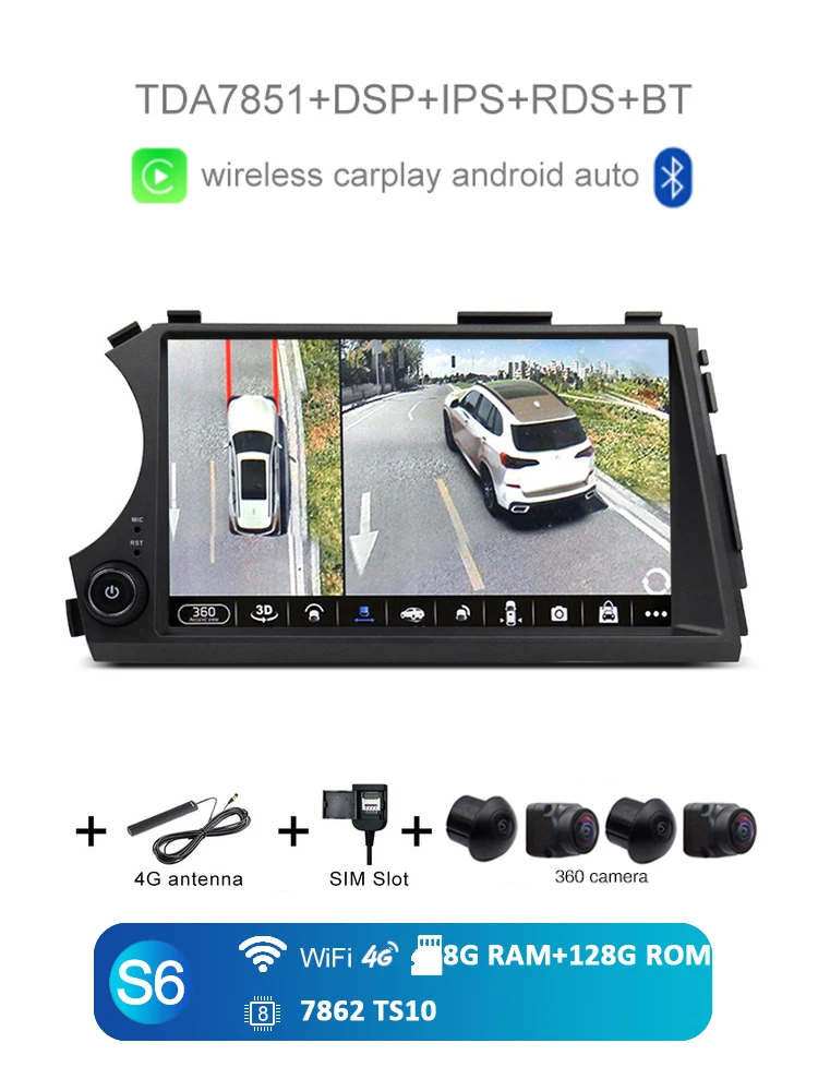 

4G LTE 360 12G + 256G Carplay Auto Android 14.0 IPS Автомобильный DVD-плеер GPS WIFI Bluetooth Радио для ssangyong Kyron Actyon 2005-2013