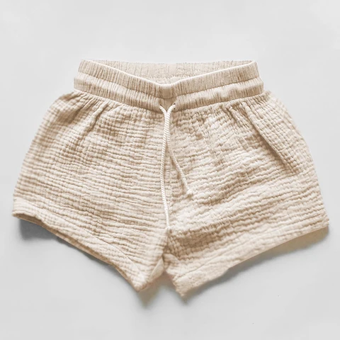 100% algodão orgânico musselina crianças verão shorts novos meninos e meninas casual solto cor sólida cordão curto tz169