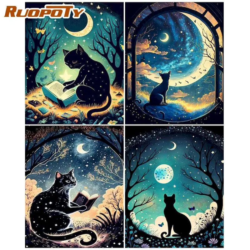 

RUOPOTY DIY Painting By Numbers Animals Picture Colouring HandPainted Oil Painting Landscape Zero Basis Unique Gift Home Decor 4