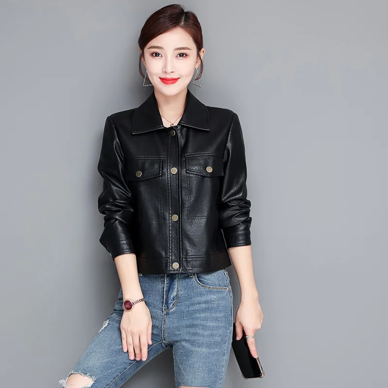 100% genuine real Leather short spring autumn 2023, new Korean version, slim fit, Haining leather coat, women's