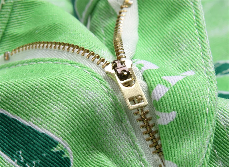 Men Y2K Neon Green Print Jeans Fashion Digital Printed Stretch Denim Pants Slim Tapered Trousers for Men