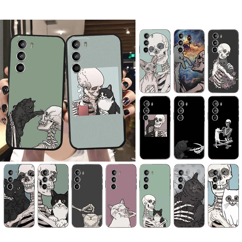 

Skeleton Cat Phone Case for Motorola G72 G13 G32 G53 G51 G71 G31 G41 G22 G60 G52 G200 GStylus G30 G10 G20 G50 G Pure Funda