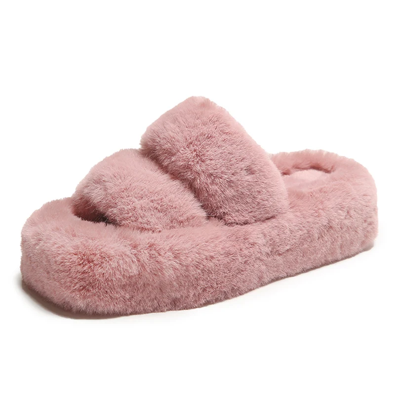 

Warm Fluffy Home Slippers Women 2023 New Winter Fur Slippers For Women Flat Platform Cozy Fuzzy House Indoor Shoes Korean Slides