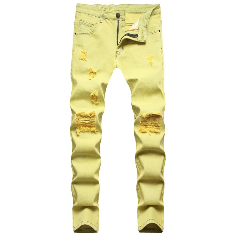 

Men’s Trendy Yellow Denim Pants,High Quality Slim-fit Hole Ripped Jeans,Street Fashion Sexy Jeans,Daily Casual Jeans Pants;