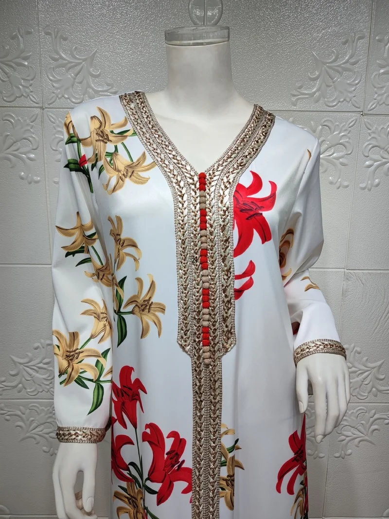 White Arabic Maxi Dresses For Women Abaya Dubai Turkey Islam Kaftan Muslim Hijab Dress Robe Longue  Djellaba Femme Musulmane
