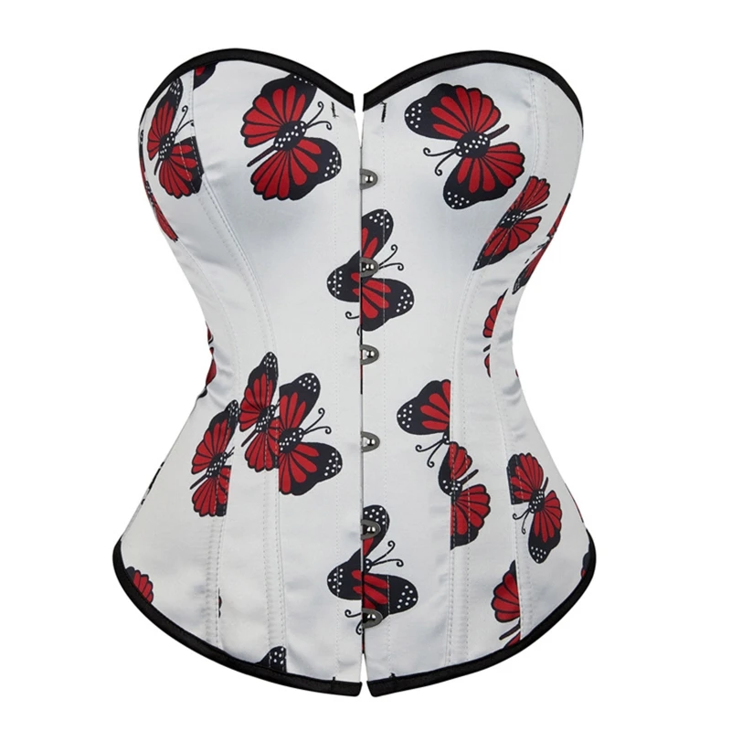 

Women Vintage Circle Pattern Overbust Corset with Panty Lingerie Set Lace-Up Hooks Boned Bustier Body Shaper Cincher Top