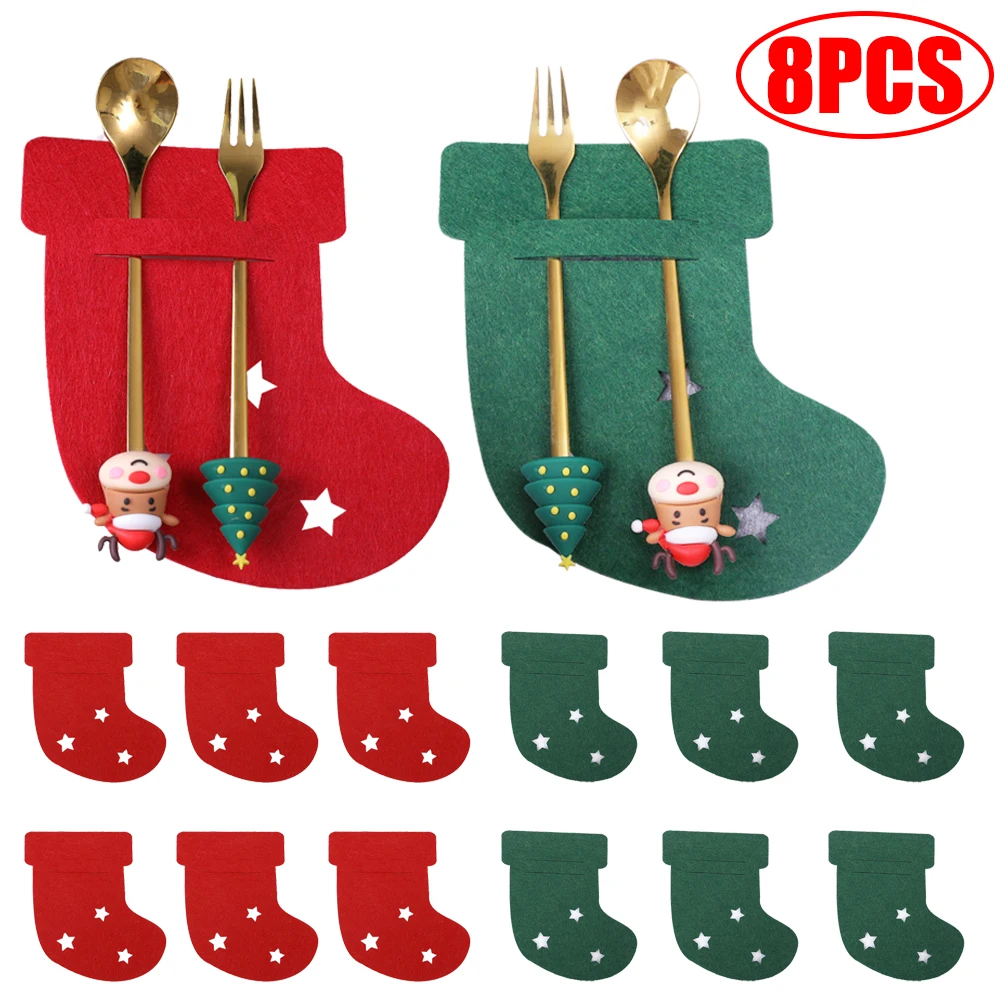 

8/4pcs Christmas Cutlery Holder Bags Christmas Stocking Knife Fork Spoon Covers Xmas Tableware Decorations Holder For Home Party