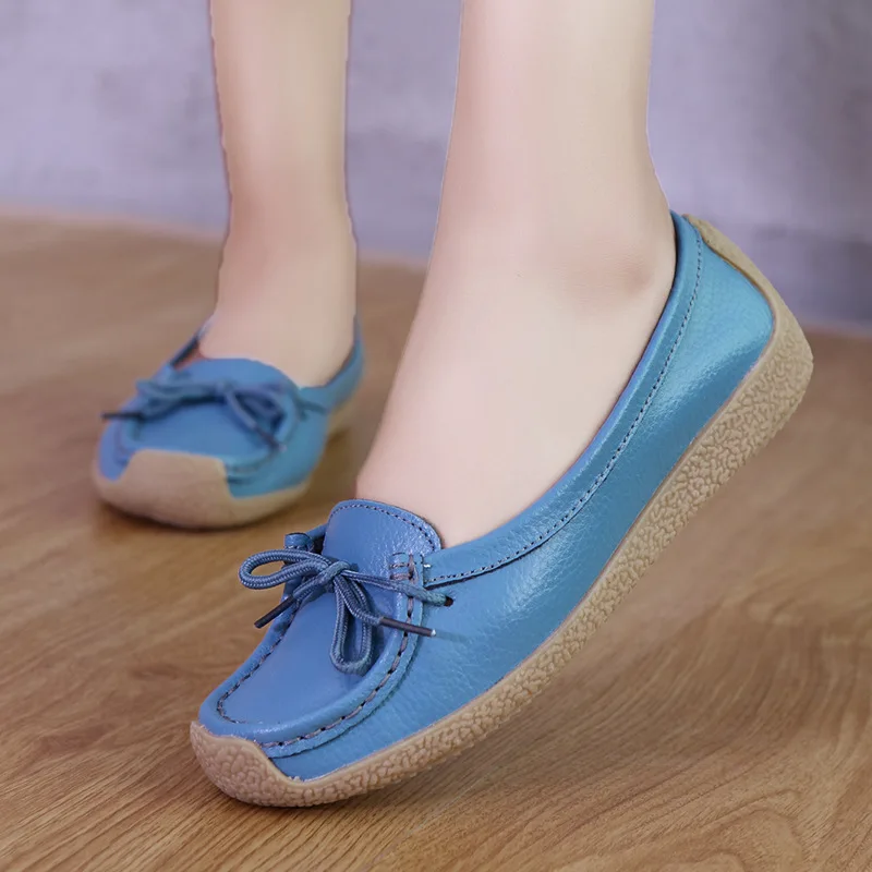 

2022 Women Shoes Moccasins Women Flats Loafers Genuine Leather Female Shoes Slip on Ballet Bowtie Women's Shoes Zapatillas Mujer