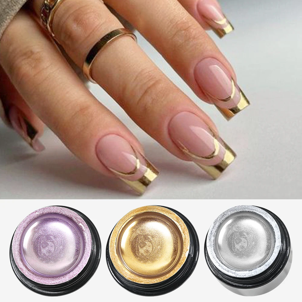 Гель-лак для ногтей с металлической живописью серебристый хром 3D металлическая