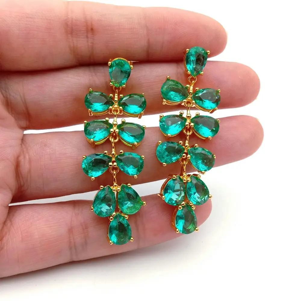 Y · YING висячие серьги для помолвки женщин с зелеными фианитами и листьями