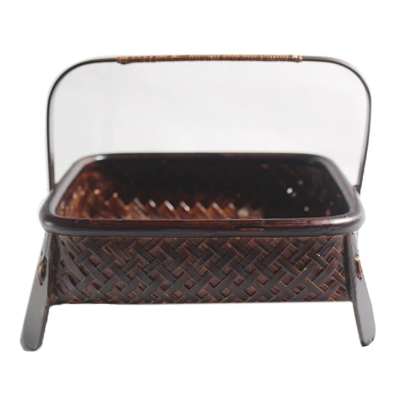 

Chinese Style Bamboo Weave Storage Basket Tea Set Storage Box Fruit Snacks Dessert Cake Plate Handmade Weave Basket