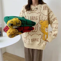 kchy 3 color catoon tiger sweater women loose thick knitwear knitted pullover korean fashion plus size top